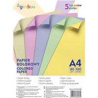 Papier kolorowy GIMBOO, A4, 100 arkuszy, 80gsm, 5 kolorw pastelowych