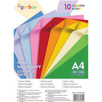 Papier kolorowy GIMBOO, A4, 100 arkuszy, 80gsm, 10 kolorw neonowych
