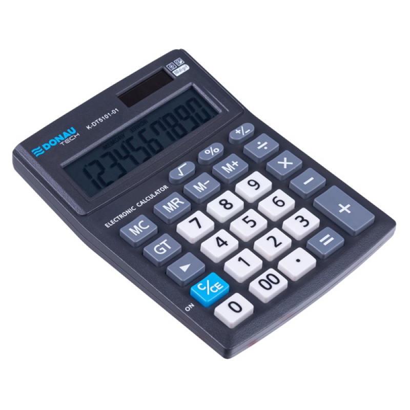 Kalkulator biurowy DONAU TECH OFFICE, 10-cyfr. wyświetlacz, wym. 137x101x30mm, czarny, K-DT5101-01