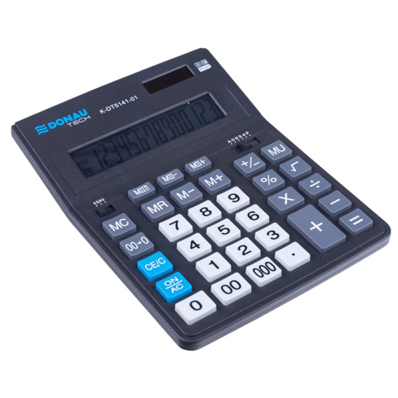 Kalkulator biurowy DONAU TECH OFFICE, 14-cyfr. wyświetlacz, wym. 201x155x35mm, czarny, K-DT5141-01