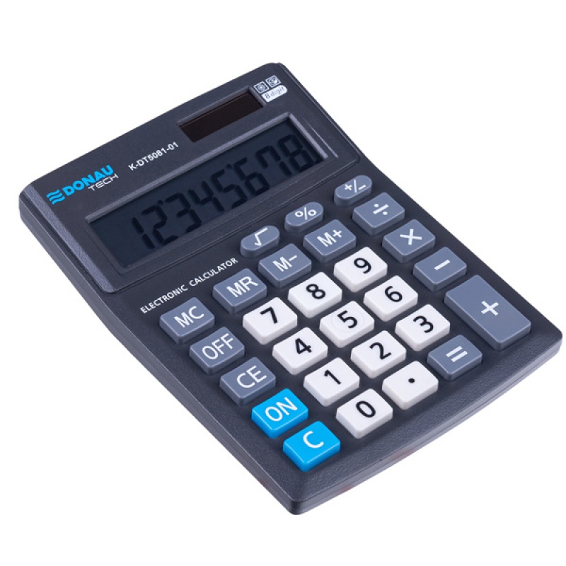 Kalkulator biurowy DONAU TECH OFFICE, 8-cyfr. wyświetlacz, wym. 137x101x30mm, czarny, K-DT5081-01