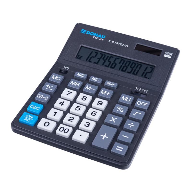 Kalkulator biurowy DONAU TECH OFFICE, 12-cyfr. wyświetlacz, wym. 201x155x35mm, czarny, K-DT5122-01