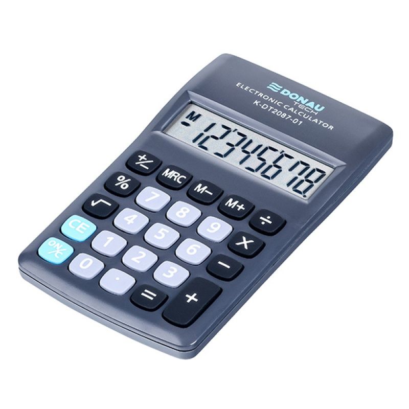 Kalkulator kieszonkowy DONAU TECH, 8-cyfr. wyświetlacz, wym. 180x90x19 mm, czarny, K-DT2087-01
