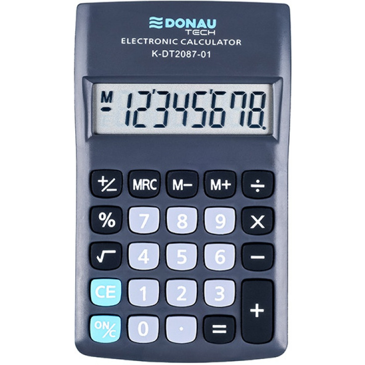 Kalkulator kieszonkowy DONAU TECH, 8-cyfr. wyświetlacz, wym. 180x90x19 mm, czarny, K-DT2087-01