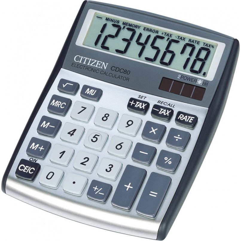 Kalkulator biurowy CITIZEN CDC-80WB, 8-cyfrowy, 135x105mm, szary, CI-CDC80WB