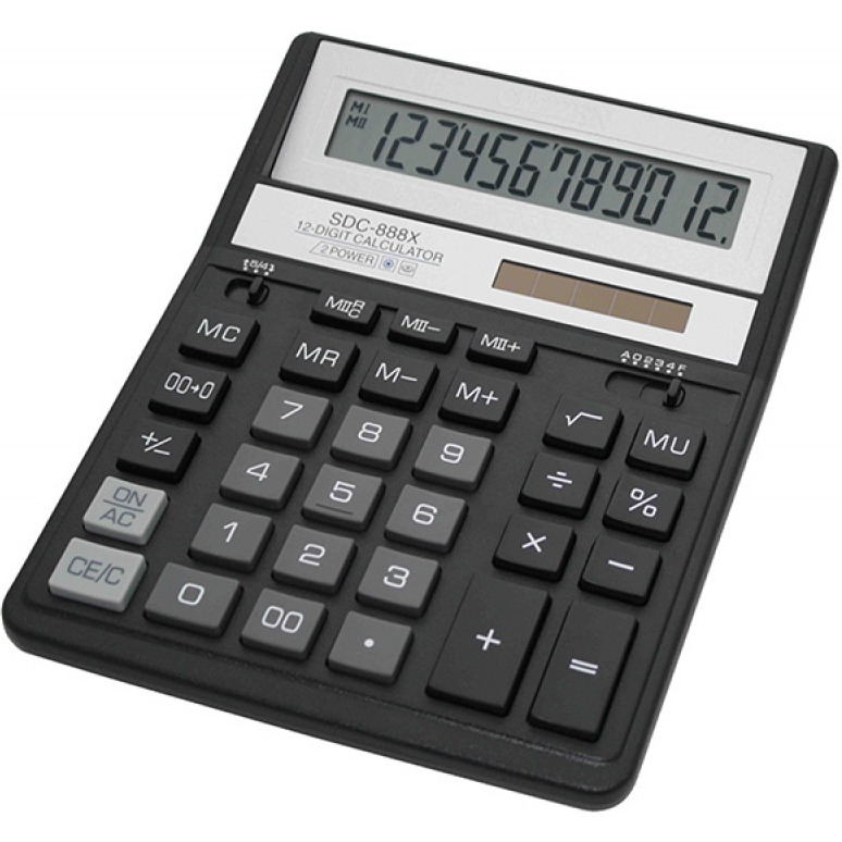 Kalkulator biurowy CITIZEN SDC-888XBK, 12-cyfrowy, 203x158mm, czarny, CI-SDC888XBK