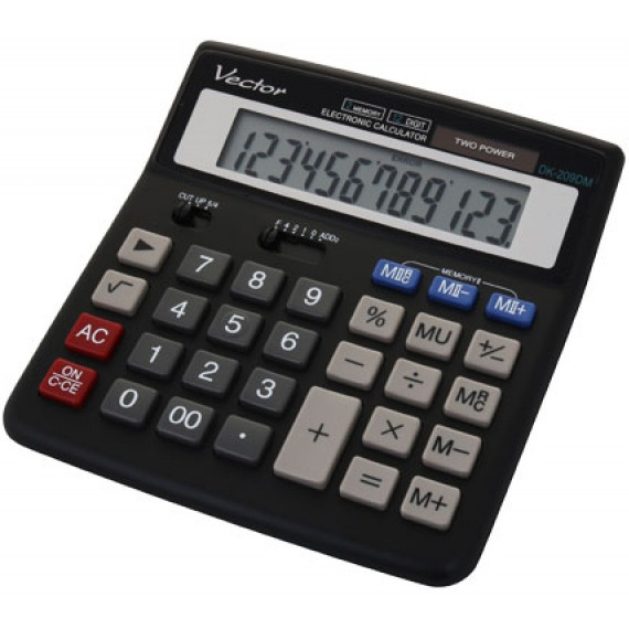 Kalkulator biurowy VECTOR KAV DK-209DM BLK, 12-cyfrowy, 152x160mm, czarny, K-VDK209DMBLK