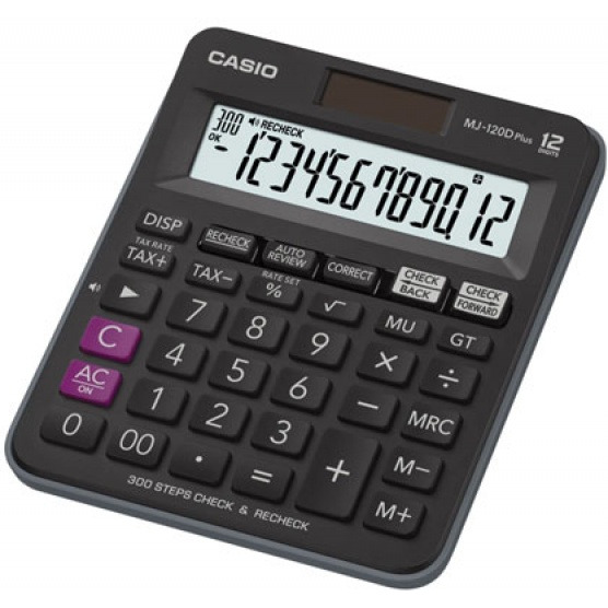 Kalkulator biurowy CASIO MJ-120D PLUS, 12-cyfrowy, 126,5x148mm, czarny, K-CMJ120DPLUS