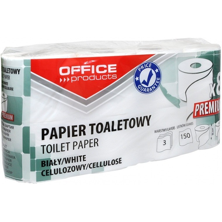 Papier toaletowy celulozowy OFFICE PRODUCTS Premium, 3-warstwowy, 150 listków, 15m, 8szt., biały, 22046129-14
