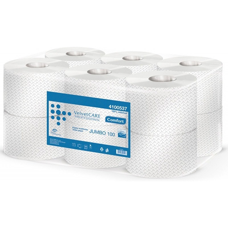 Papier toaletowy celulozowy VELVET Profesional Jumbo, 2-warstwowy, 800 listków, 100m, 12szt., biały, VLP-4100537