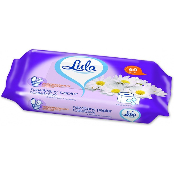 Nawilżany papier toaletowy, LULA, z ekstraktem z rumianku, 60 szt., biały papier, ST-LU-021420