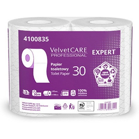 Papier toaletowy celulozowy VELVET Expert, 3-warstwowy, 270 listków, 4szt., biały, VLP-4100835