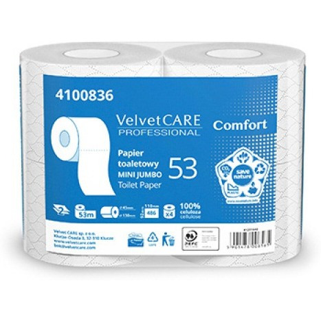 Papier toaletowy celulozowy VELVET Comfort, 2-warstwowy, 486 listków, 4szt., biały, VLP-4100836