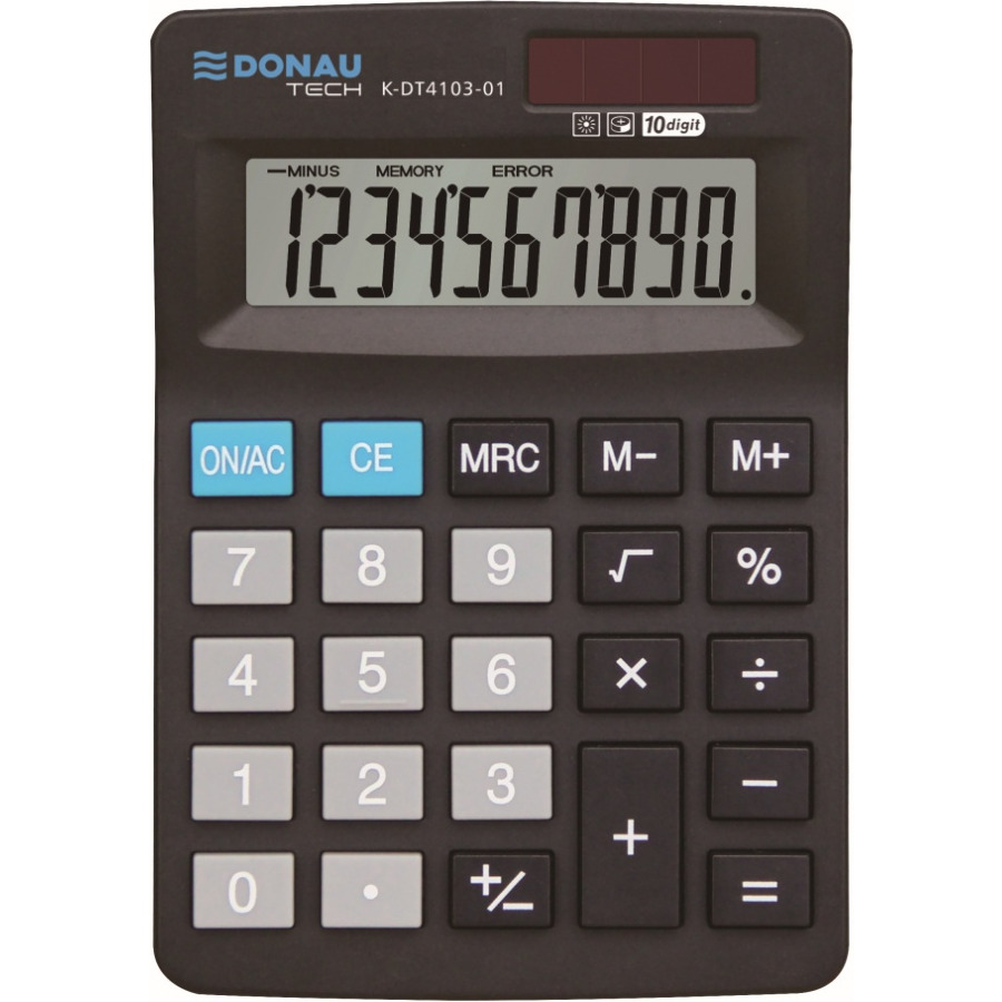 Kalkulator biurowy DONAU TECH, 10-cyfr. wyświetlacz, wym. 127x88x23 mm, czarny, K-DT4103-01