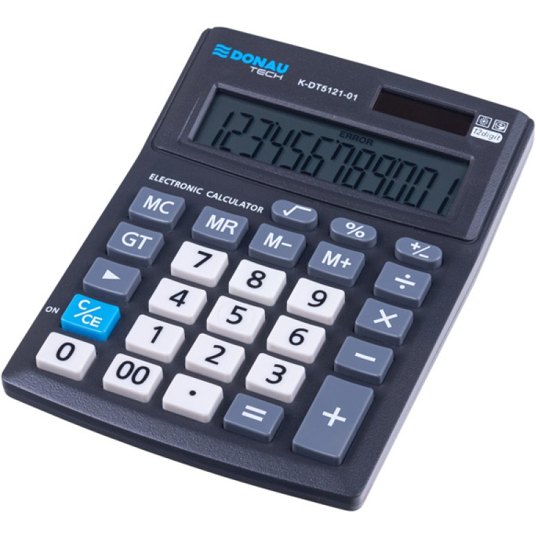 Kalkulator biurowy DONAU TECH OFFICE, 12-cyfr. wyświetlacz, wym. 137x101x30mm, czarny, K-DT5121-01