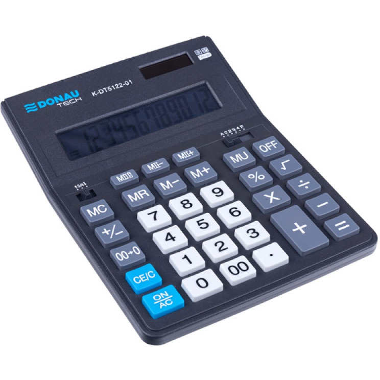 Kalkulator biurowy DONAU TECH OFFICE, 12-cyfr. wyświetlacz, wym. 201x155x35mm, czarny, K-DT5122-01