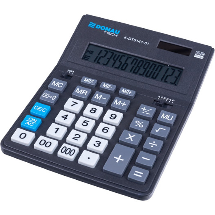 Kalkulator biurowy DONAU TECH OFFICE, 14-cyfr. wyświetlacz, wym. 201x155x35mm, czarny, K-DT5141-01
