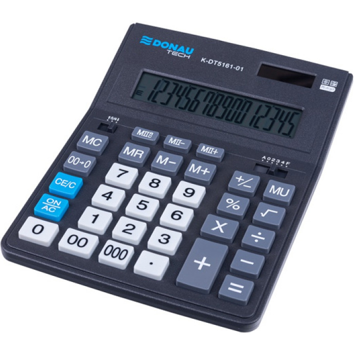 Kalkulator biurowy DONAU TECH OFFICE, 16-cyfr. wyświetlacz, wym. 201x155x35mm, czarny, K-DT5161-01