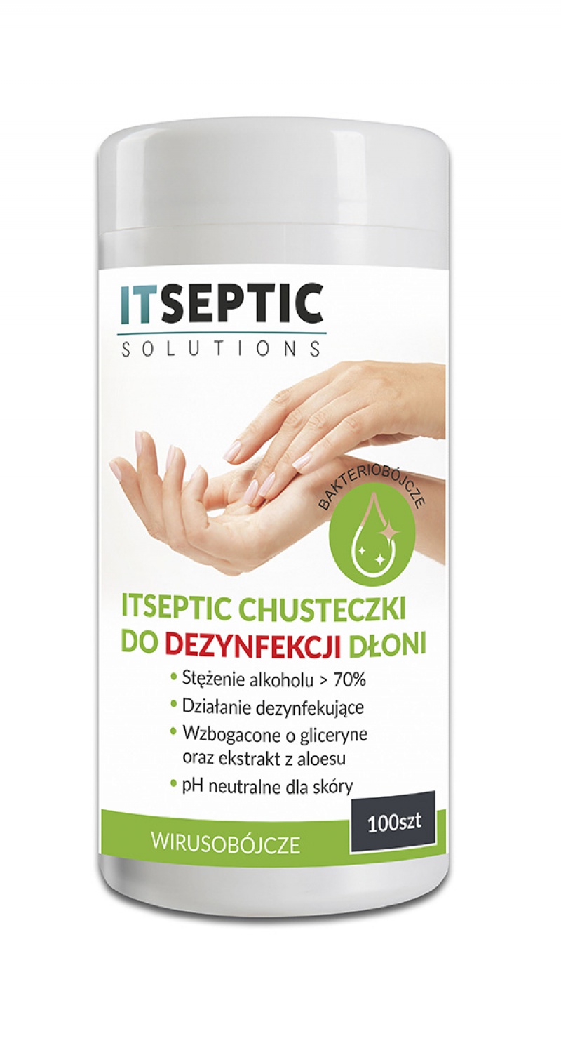 Chusteczki do dezynfekcji dłoni ITSEPTIC, duża tuba, 100szt., ITS-998323
