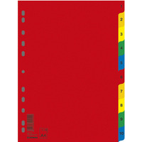 Przekładki DONAU, PP, A4, 230x297mm, 1-10, 10 kart, mix kolorów