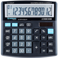 Kalkulator biurowy DONAU TECH, 12-cyfr. wyświetlacz, wym. 136x134x28 mm, czarny
