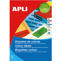 Etykiety kolorowe APLI, 210x297mm, prostoktne, óte, 20 ark