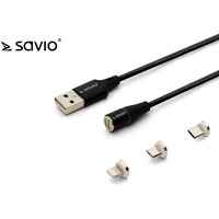 Kabel magnetyczny USB - USB typ C, Micro i Lightning, czarny, 2m, CL-155