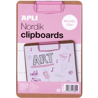 Clipboard APLI Nordik, deska A5, drewniana, z metalowym klipsem, pastelowy różowy
