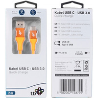 Kabel USB 3.0 - USB C 2m PREMIUM 3A pomarańczowy TPE