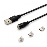 Kabel magnetyczny USB - USB typ C, Micro i Lightning, czarny, 1m, CL-152