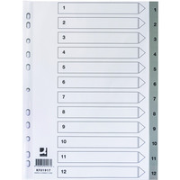 Przekładki Q-CONNECT, PP, A4, 225x297mm, 1-12, 12 kart, szare