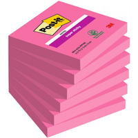 Karteczki samoprzylepne Post-it® Super Sticky (654-6SS-PNK), 76x76mm, 6x90 kart., fuksja