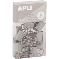 Klipy do dokumentów APLI Up North, 19mm, 15szt, pudeko z zawieszk, szare