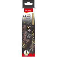 Oówek KEYROAD Metallic, okrgy, czarne drewno, 12 szt., holograficzne wzory