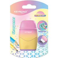 Temperówka plastikowa KEYROAD, z gumk±, opalizuj±ca, podwójna, blister, mix kolorów