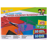 Zeszyt papier&oacute;w kolorowych b�yszcz�cych GIMBOO, A5, 10 kartek, 80gsm, mix kolor&oacute;w