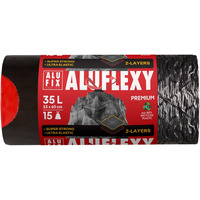 Worki na �mieci ALUFIX Aluflexy, z ta�m�, LDPE, 35l, 15 szt., stalowe
