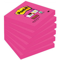 Bloczek samoprzylepny POST-IT® Super sticky, (654-6SS-PNK), 76x76mm, 1x90 kart., fuksja