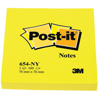 Bloczek samoprzylepny POST-IT® (654NY), 76x76mm, 1x100 kart., jaskrawy óty