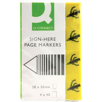 Zakładki indeksujące Q-CONNECT Sign-here, papier, 20x45mm, 4x40 kart., żółty