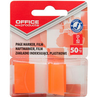 Zakładki indeksujące OFFICE PRODUCTS, PP, 25x43mm, 1x50 kart., blister, pomarańczowe