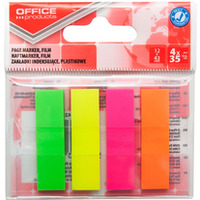 Zakładki indeksujące OFFICE PRODUCTS, PP, 12x43mm, 4x35 kart., zawieszka, mix kolorów neon
