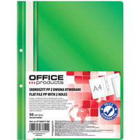 Skoroszyt OFFICE PRODUCTS, PP, A4, 2 otwory, 100/170mikr., wpinany, zielony