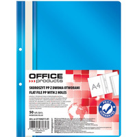 Skoroszyt OFFICE PRODUCTS, PP, A4, 2 otwory, 100/170mikr., wpinany, niebieski