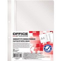 Skoroszyt OFFICE PRODUCTS, PP, A4, 2 otwory, 100/170mikr., wpinany, biały